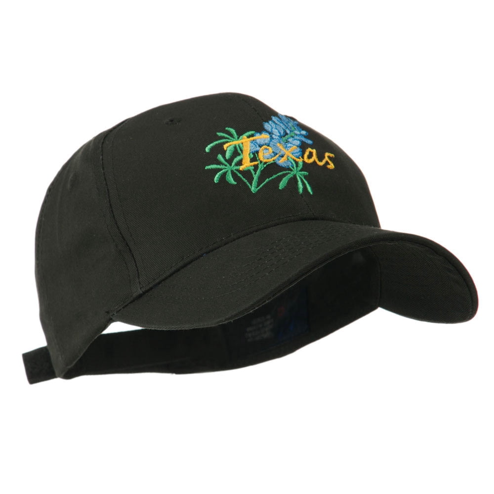USA State Flower Texas Bluebonnet Embroidered Cap - Black OSFM