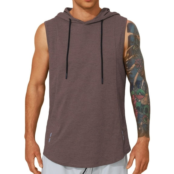 ZCFZJW Men's Workout Hooded Tank Tops Sleeveless Gym Hoodies Bodybuilding Muscle Cut Off T-Shirts Casual Drawstring Fitness Vest Brown S