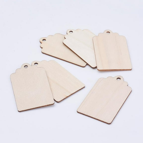 100pcs Undyed Wood Big Pendants Rectangle Blanched Almond 68x39x2mm Hole: 4mm
