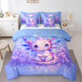 thumbnail image 1 of Erosebridal Ensemble de Literie Axolotl Mignon Taille Simple, Ensemble de Couette Animal Océan Dessin Animé avec Draps, Violet Rêveur, Réversible 7 Pcs, 1 of 5