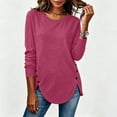 thumbnail image 5 of VBVC Women's Crew Neck Tunic Sweatshirt , Ladies' Long Sleeve Side Button Pullover , Casual Fall Curved Hem Tops For Women, Hot Pink , S-2XL, 5 of 8