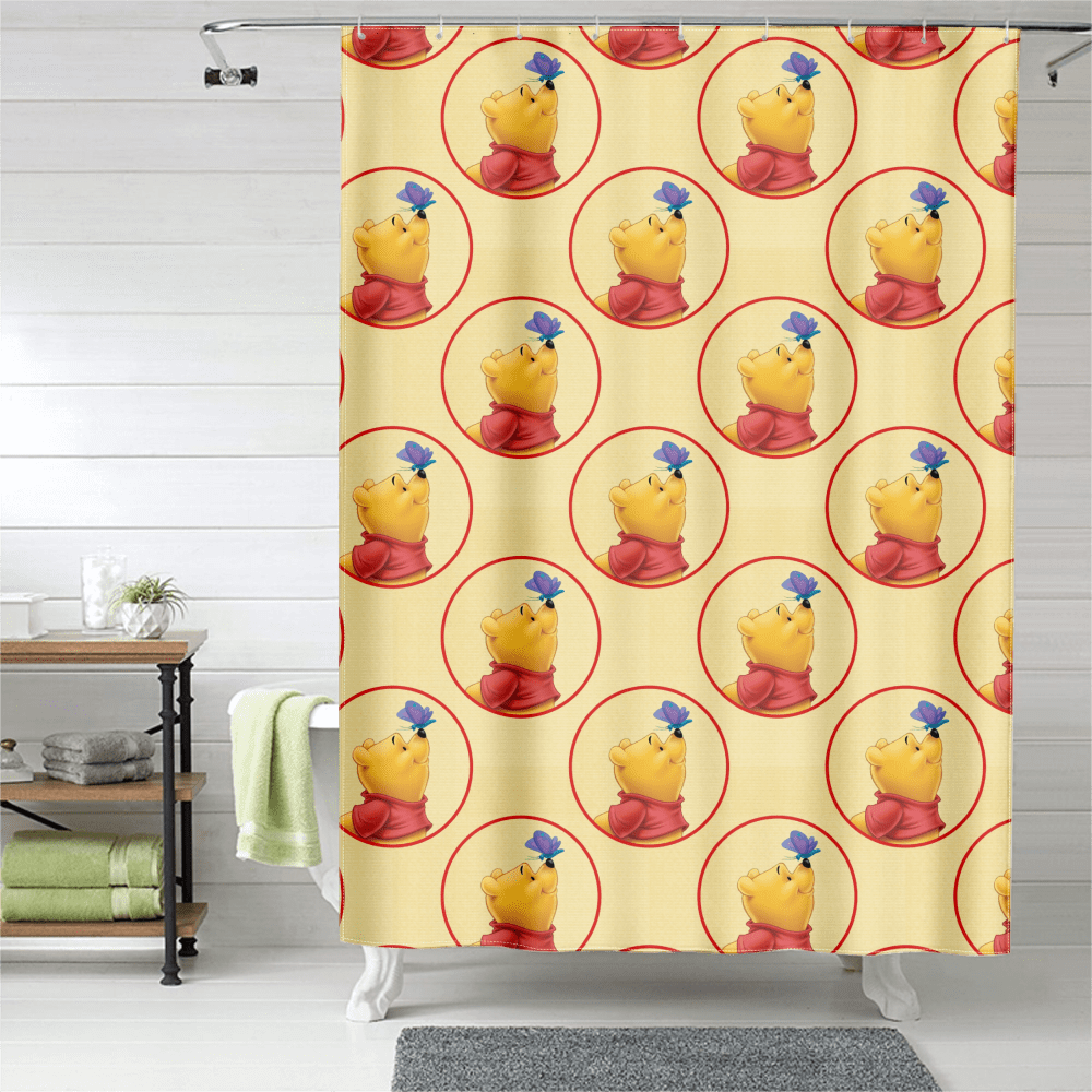 Winnie the Pooh Shower Curtain, Waterproof Fabric Winter Shower Curtain