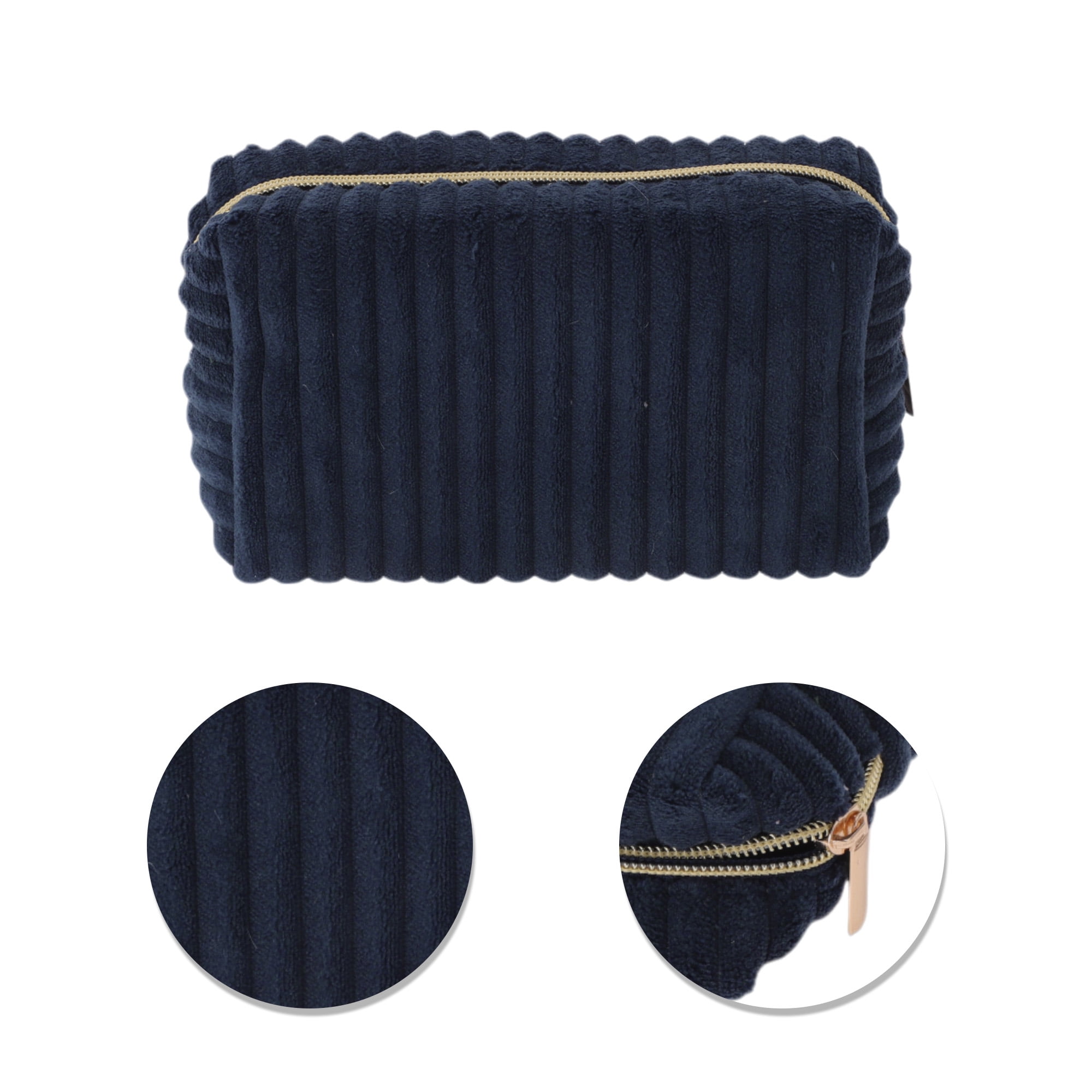 Unique Bargains 1 Pc Vertical Stripe Pattern Makeup Bag Navy Blue