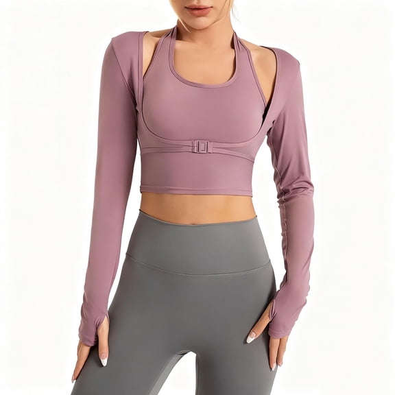 Ruimatai Women's Long Sleeve Yoga Top Fake Two Piece Shirt Athletic Workout Gym Fitness Comfort Stretch Fabric