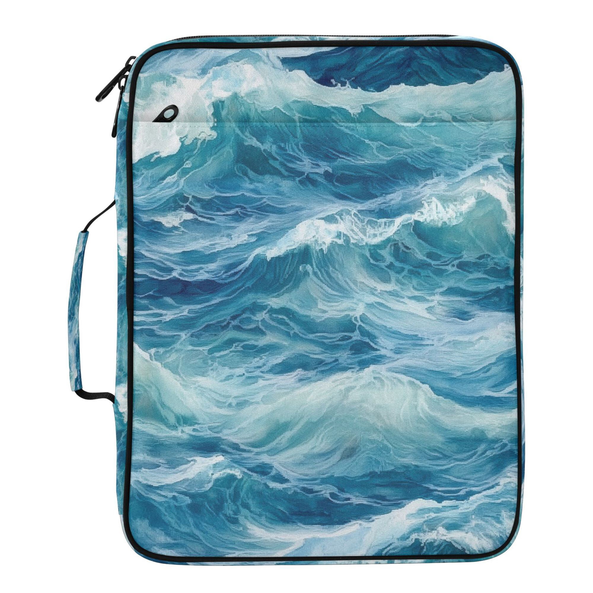 FORMRS Accordion File Folder A4 Size 7-Pocket Expanding Document Organizer Bag with 3 Ring Binder, Green Watercolor Ocean Waves