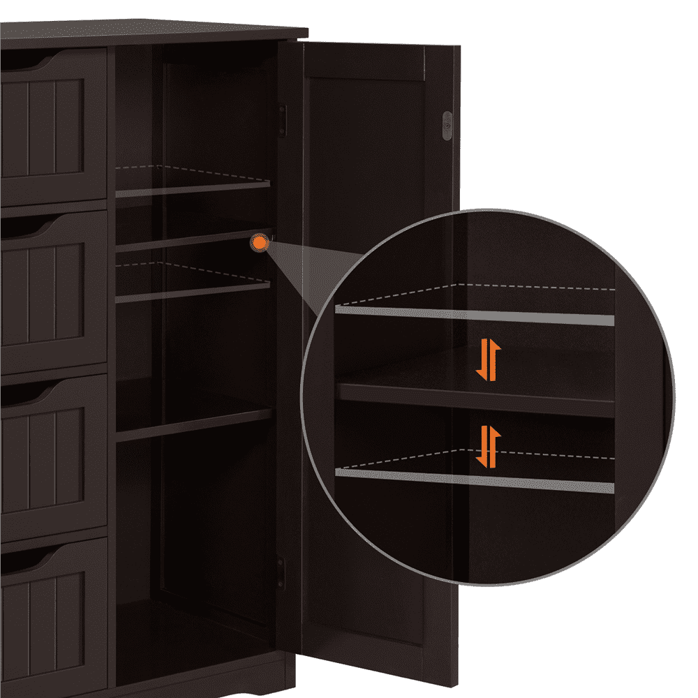 Alden Design Wooden Bathroom Storage Cabinet with 4 Drawers & Cupboard, Espresso