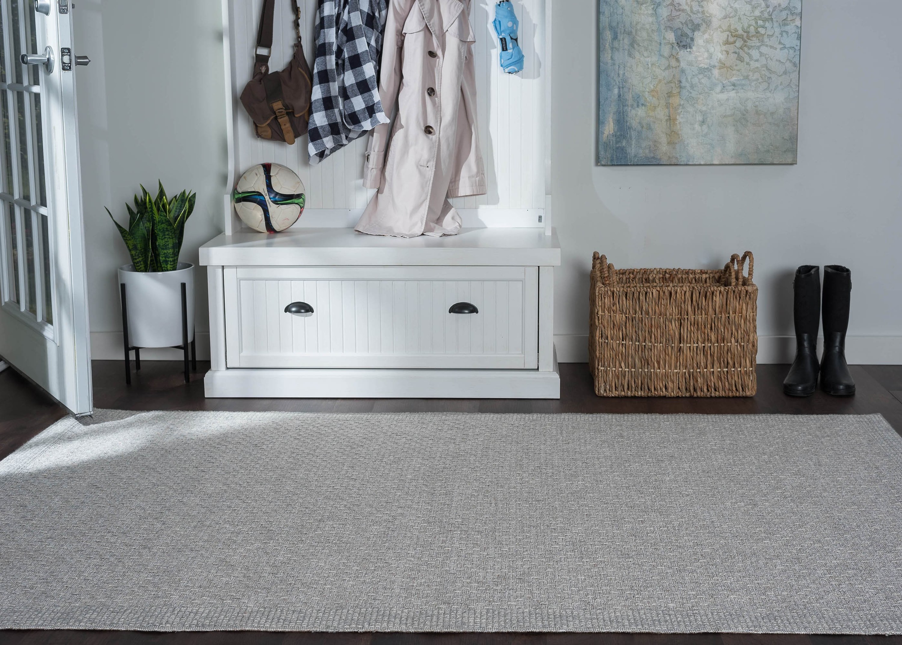 6ft Square Water Resistant, Indoor Outdoor Rugs for Patios, Front Door Entry, Entryway, Deck, Porch, Balcony | Outside Area Rug for Patio | Gray, Solid | Size: 5'1'' Square