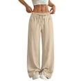 thumbnail image 3 of Zedker Women 100% Cotton Pants Wide Leg Casual Palazzo Pants Flowy Beach Summer Trousers Pants with Pockets Beige L, 3 of 10