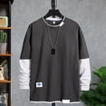 thumbnail image 3 of comerut Men Spring T-shirt Fake Two-piece Round Neck Long Sleeves Loose Pullover Keep Warm Contrast Color Friendly to Skin Men Top Men Clothes, 3 of 8