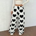 thumbnail image 2 of Rhuody Womens Casual Pants High Waist Valentineday Heart Print Flannel Pants For Cozy Winter Wide Leg Trousers Classic Clothes Black L, 2 of 4