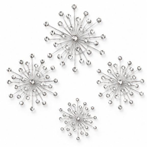 4 Pcs Wall Decor Hanging 3d Wall Art, Bling Crystal Cast Star Sun Rhinestone Decor, Silver Stainless Steel Wall Decor Living Room for Bedroom Office, Kitchen