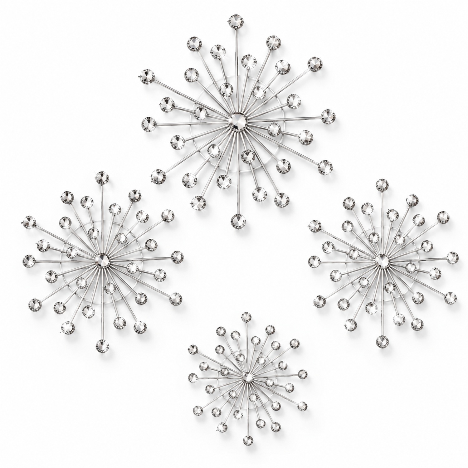 4 Pcs Wall Decor Hanging 3d Wall Art, Bling Crystal Cast Star Sun Rhinestone Decor, Silver Stainless Steel Wall Decor Living Room for Bedroom Office, Kitchen