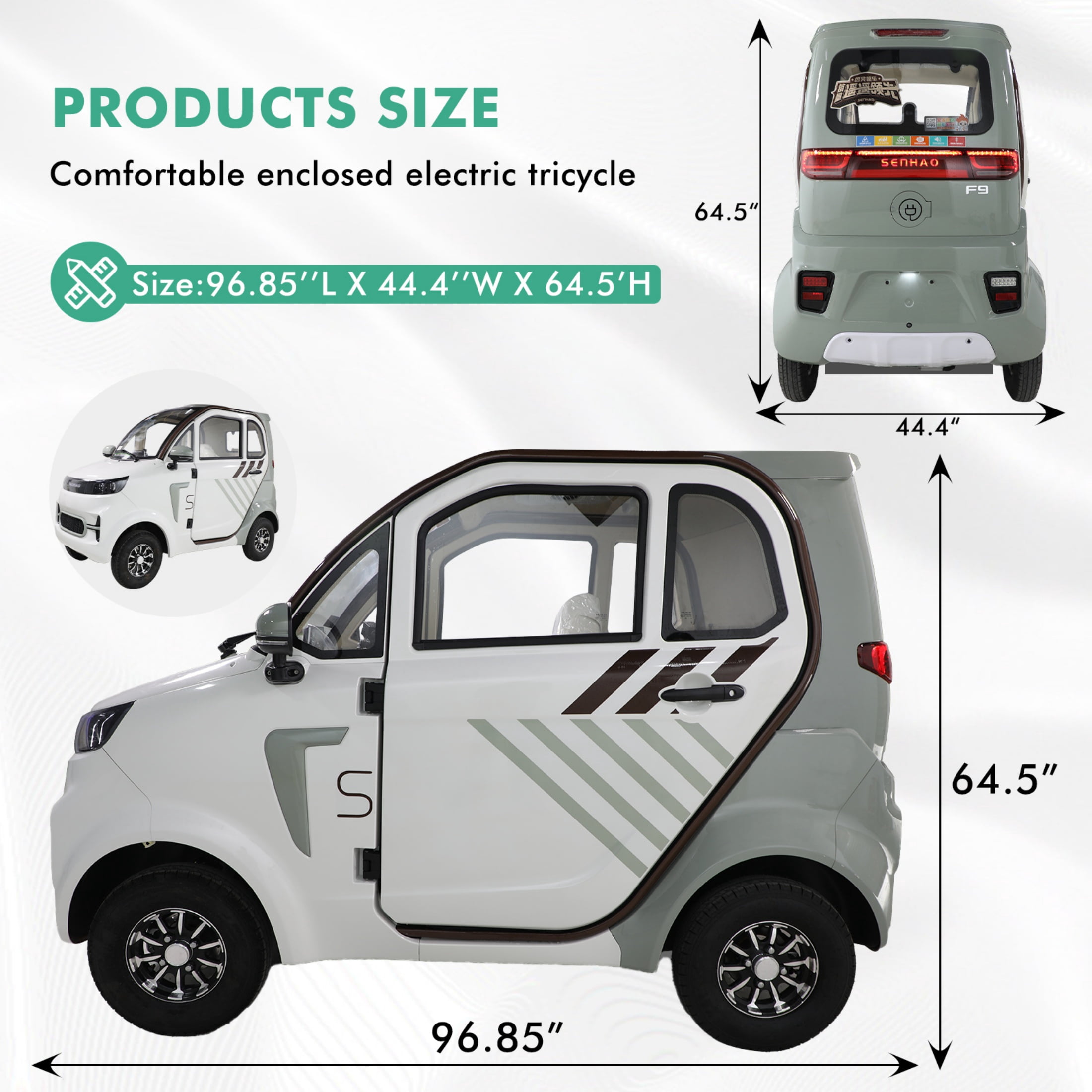 QEEKA Enclosed Mobility Scooter for Seniors,Outdoor 4 Wheel 3 Passenger Adults Elderly Powered Mobility Scooters Golf Cart 1500W,Handicap Scooters for Adults Backup Camera,Heat,Community Car,White