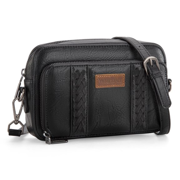 Wrangler Crossbody Bag for Women Vegan Leather Western Shoulder Purse Small Multi Pocket Crossbody Wallet Purse Crossover Bags with Adjustable Strap, Black