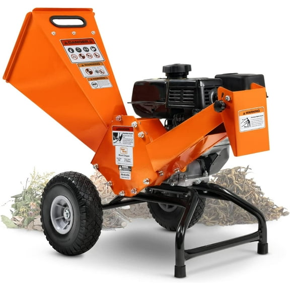 "SuperHandy Wood Chipper with 7HP Gas Engine and Adjustable Exit Chute - Compact, 3"" Branch Diameter"