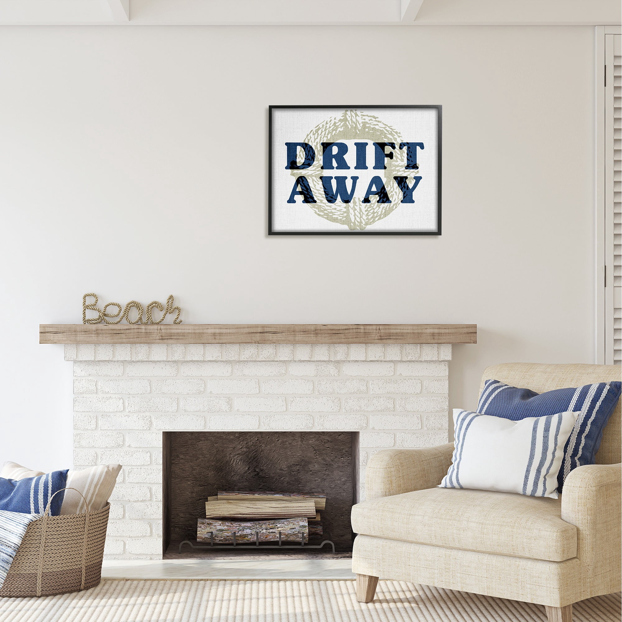 Stupell Industries Drift Away Maritime Phrase Nature Painting Black Framed Art Print Wall Art, 30 x 24