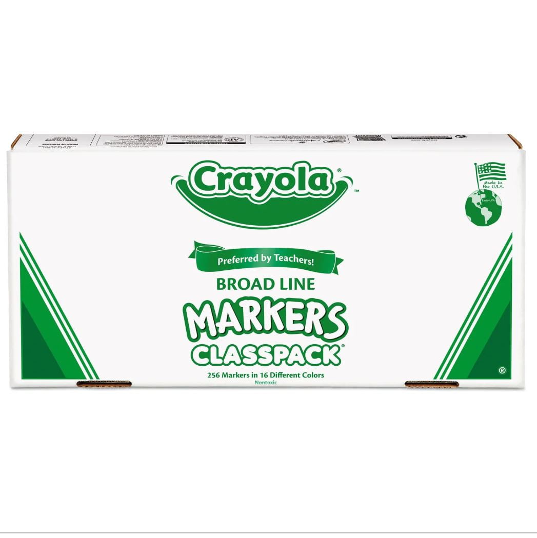 Crayola Non-Washable Classpack Markers, Broad Point, 16 Classic 