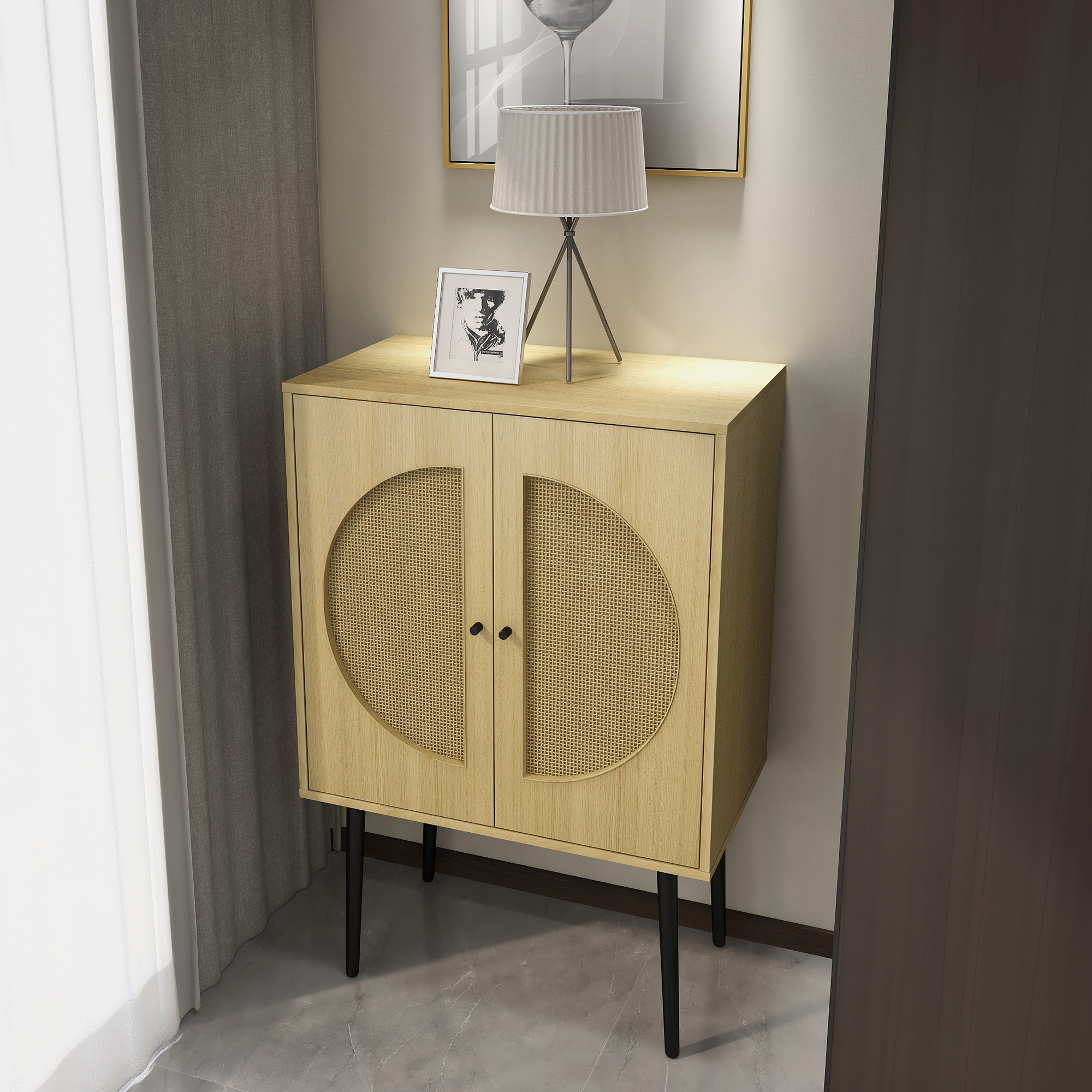 HIUU Rattan Storage for Living Room,Natural wood Tall Storage