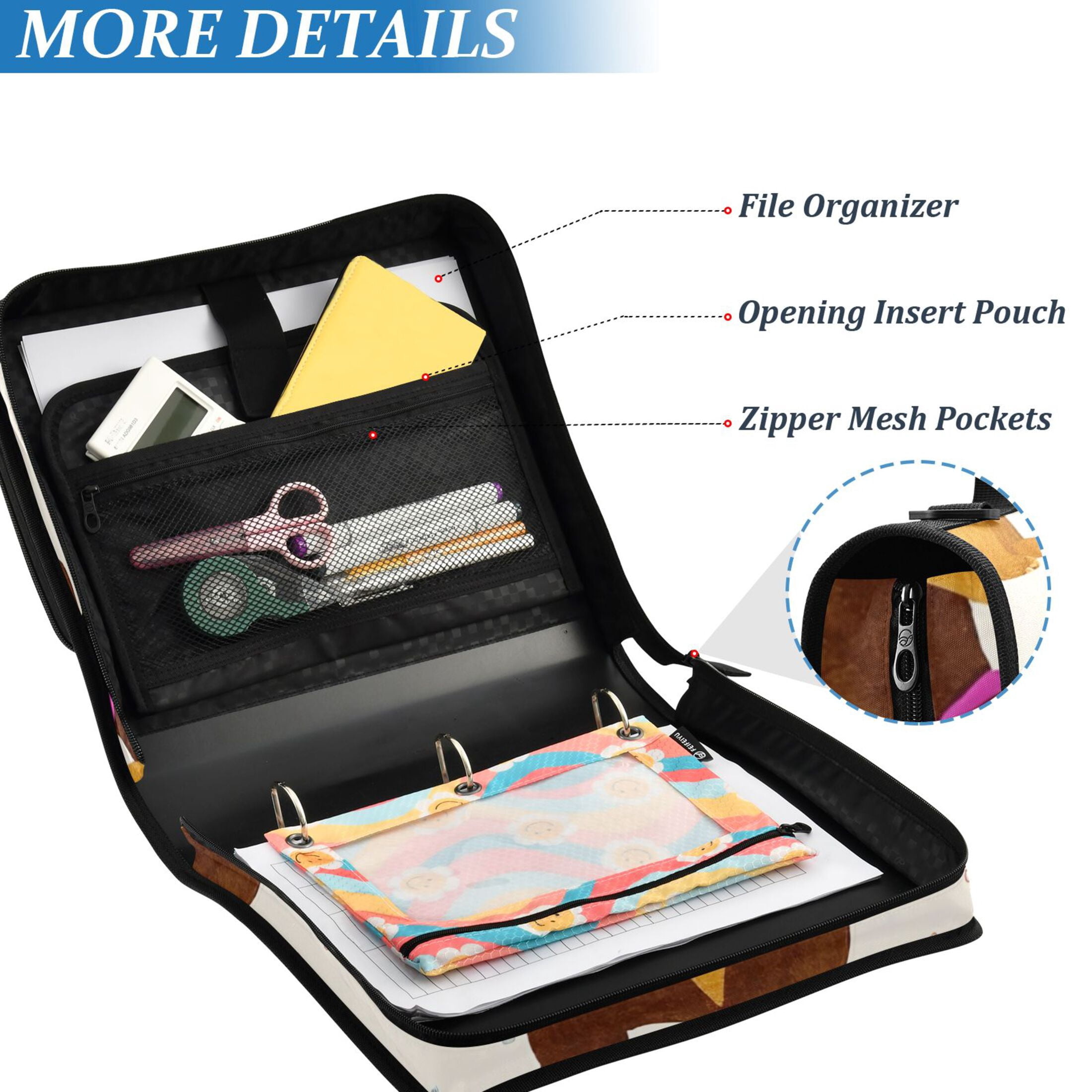 3 Ring Zipper Binder with Shoulder Strap Waterproof Trapper Keeper 2 Inch D-Ring 500 Sheets Capacity Dachshund with Ice Cream
