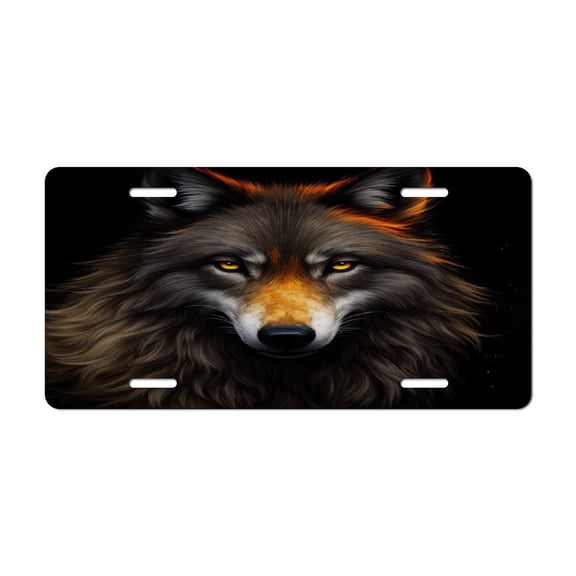 Fiery Wolf Portrait License Plate Lightweight Aluminum Automotive Decoration Vanity Tag for Front Back Car 12x6 Inch