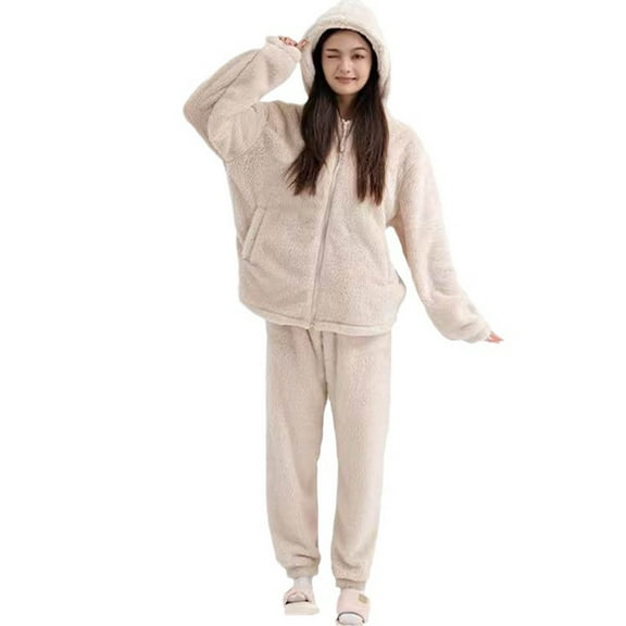 BLVB Women's Warm Winter Fleece Pajamas 2 Piece Plush Cozy Hooded Tops and Pants Lounge Sets Sleepwear Pjs