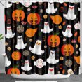 thumbnail image 1 of Whimsical Halloween Shower Curtain - Black Lanterns & Cats, 1 of 5