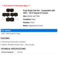 thumbnail image 2 of Front Brake Pad Set - Compatible with 2007 - 2014 Toyota FJ Cruiser 2008 2009 2010 2011 2012 2013, 2 of 2