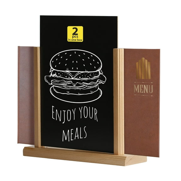 M&T Displays Chalkboard Tabletop Menu Holder 5.5x8.5 Natural Wood Portrait Sign Frame (2 Pack)