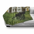 thumbnail image 3 of Iceland Soft Flannel Fleece Throw Blanket, Antique Traditional Icelandic Turf Viking Houses with Wheelbarrow Rural Setting, Cozy Plush for Indoor and Outdoor Use, 60" x 80", Multicolor, by Ambesonne, 3 of 6