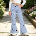 thumbnail image 5 of Spazoro Girls Flare Pants with Pockets, Flare Leg Loose Fit Star Print Zip Up Button Closure Casual Bell Bottom Trousers Blue Size 14-15, 5 of 8