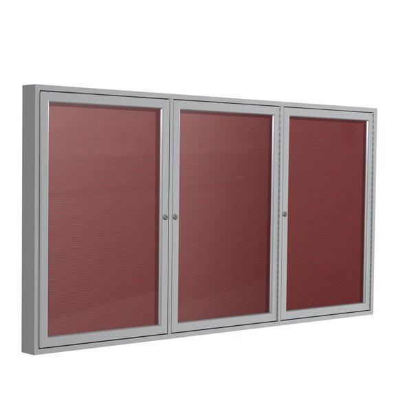 Ghent 48"x96" 3-Door Silver Aluminum Frame Fabric Letterboard - Red