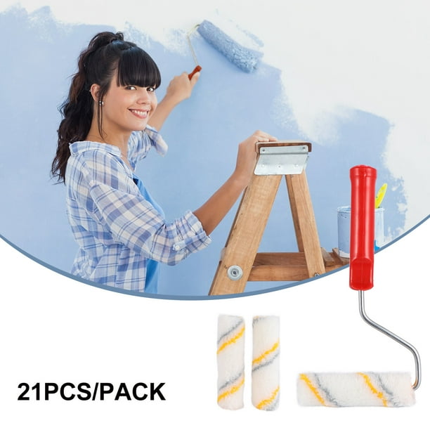 1 Set 21pcs Durable Mini Paint Brush Professional Wall Paint Roller Brush  Paint Roller Cover for Home Office Wall (20pcs Roller Brush + 1pc 22.5cm