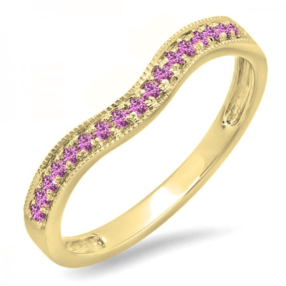 Dazzlingrock Collection 0.15 Carat (ctw) 14K Pink Sapphire Ladies Anniversary Wedding Band Guard Ring, Yellow Gold, Size 5