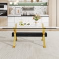 thumbnail image 2 of Dining table. Modern tempered glass dining table. Large modern office desk with gold plated metal legs and gray MDF crossbars, suitable for both home and office use. Kitchen. 71 ''x35.4''x30 '' 1105, 2 of 23