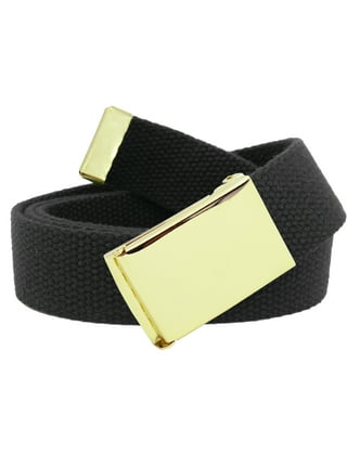 Men's Gold Brass Slider Military Belt Buckle with Canvas Web Belt