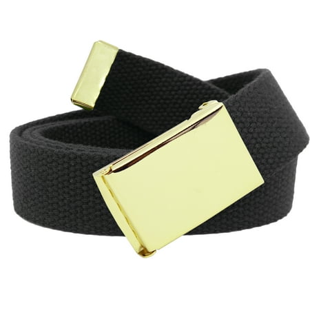 Slimline Tensabarrier Yellow Belt - Boys School Uniform Gold Military Flip Top Buckle with Canvas Web Belt Small Black