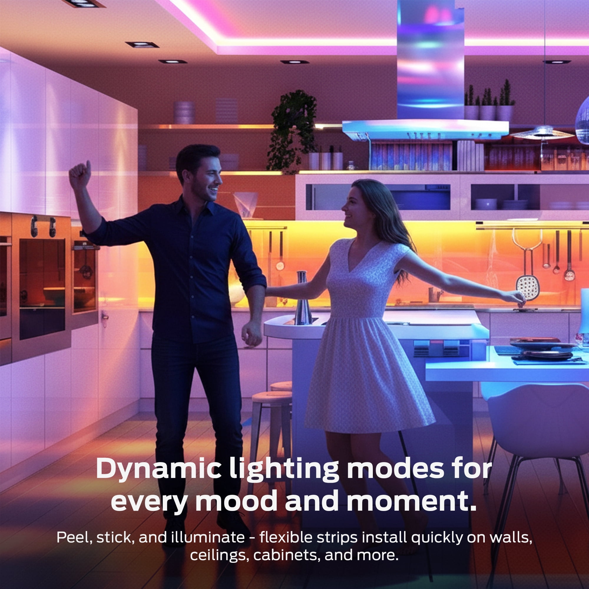Monster 6.6ft Indoor LED Strip Lights, Multicolor Flow LED Lights for Bedroom & TV, Sound Reactive, USB Powered with Remote