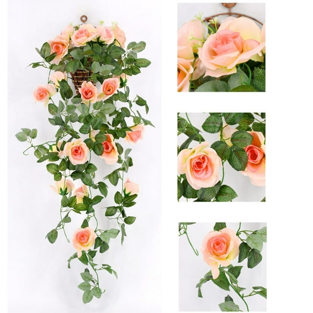 Fridja Artificial Fake Rose (37.4 Inches) Hanging Vines Simulated Silk Rose Flowers Vines for Conditioning Duct Blocking Living Room Ceiling Decoration Party Wedding Decor (Rose Gold)