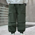 thumbnail image 5 of ZHOGXU Big Boys Cargo Pants With Pockets Elastic Waist Solid Color Wide Leg Loose Fit Comfortable Trousers For Outdoor Activities Green 11-12 Years, 5 of 9