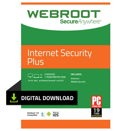 Webroot Internet Security Plus + Antivirus | 3 Device | 1 Year | PC (Best Antivirus For Multiple Devices)