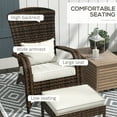 thumbnail image 4 of Outsunny Wicker Adirondack Chair Fire Pit Chair w/ Ottoman & Cushions, White, 4 of 9
