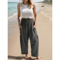 thumbnail image 4 of Airmenty Women Wide Leg Pants Summer Casual Low Waist Loose Drawstring Harem Pants Linen Beach Palazzo with Pockets, 4 of 6
