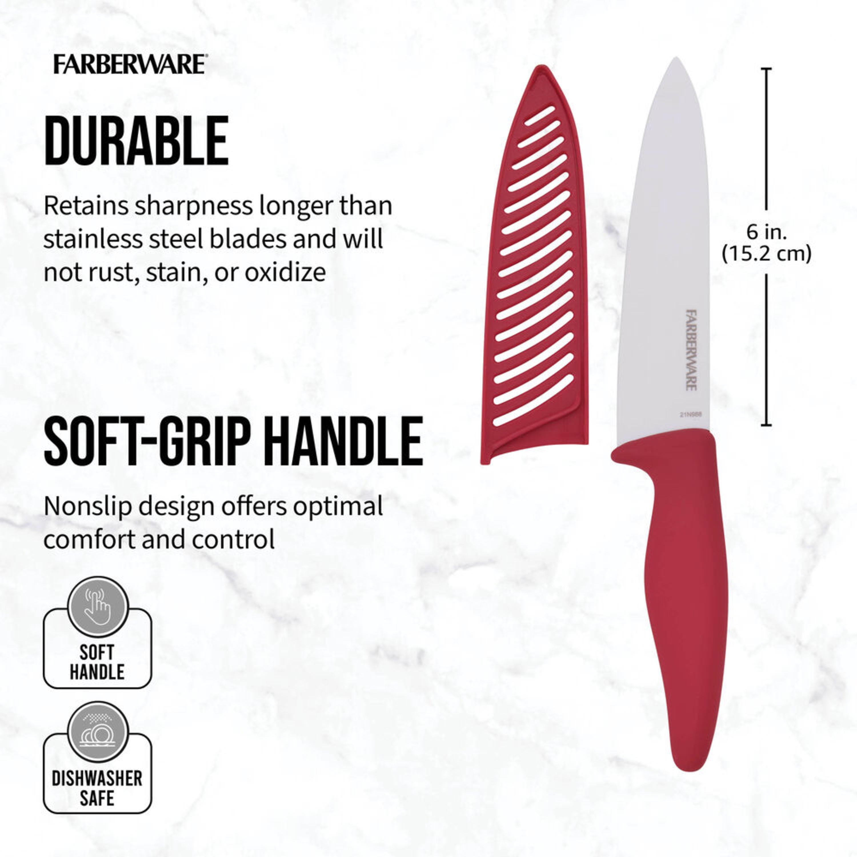 Ceramic Knives Set with Covers - 6 Pcs - Red
