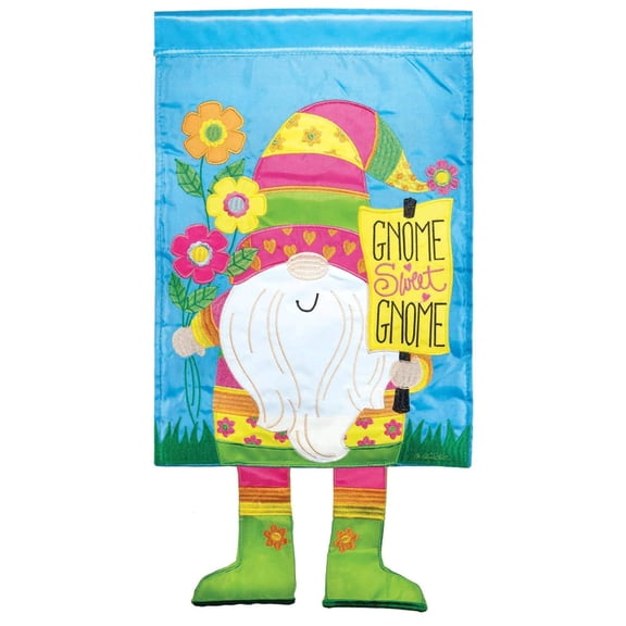 Magnolia Gardens M011290 30 x 44 in. Double Applique Welcome Gnome Polyester Garden Flag