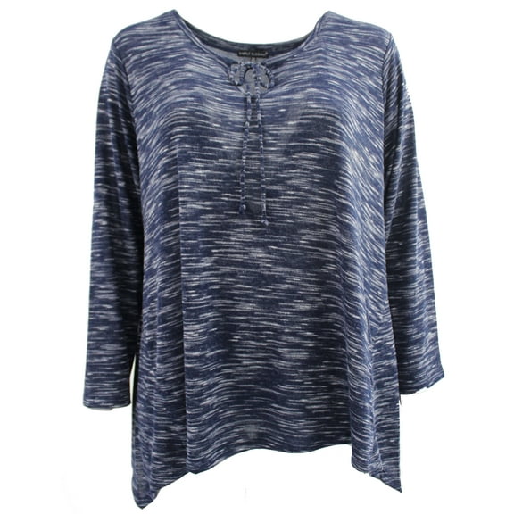 Woman Long Sleeve Asymmetrical Hem Plus Size Blouse T Shirt Knit Top Tee Navy 1X (17050)