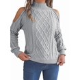 thumbnail image 2 of Womens Cold Shoulder Sweaters 2025 Fall Winter Long Sleeve Soft Chunky Cable Knit Pullovers Jumper Tops Grey M, 2 of 10