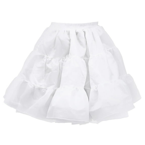 Hytrove 1Pack Short Hoop Skirt White Brocade Elastic Waist Layered Design for Carnival