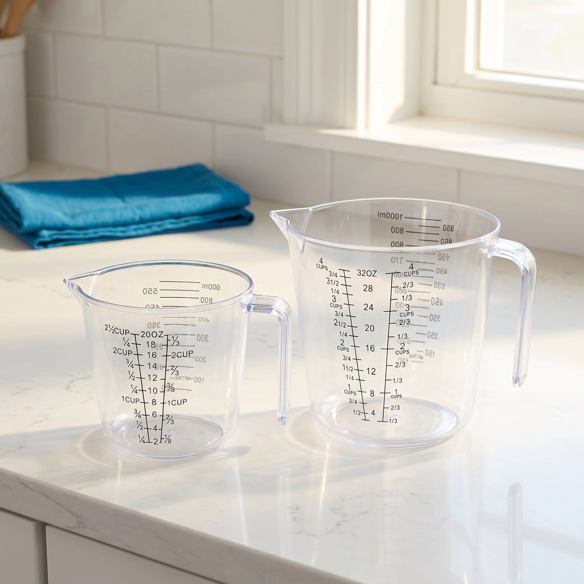 Unique Bargains 2Pcs PS Material Measuring Cup for Measuring Oil Water Clear 600ml/1000ml