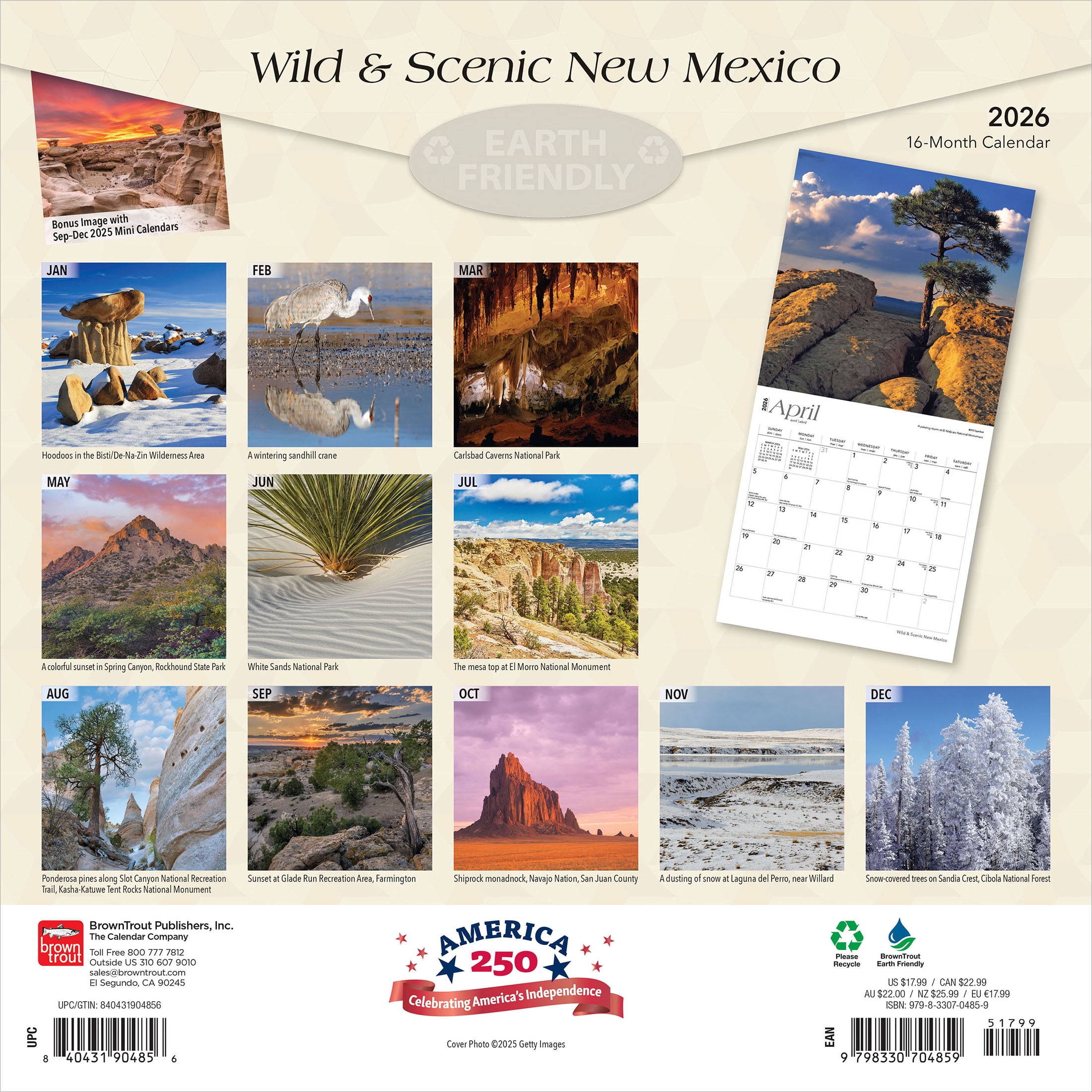 New Mexico Wild & Scenic | 2026 12x24" (Hanging) Wall Calendar | Plastic-Free