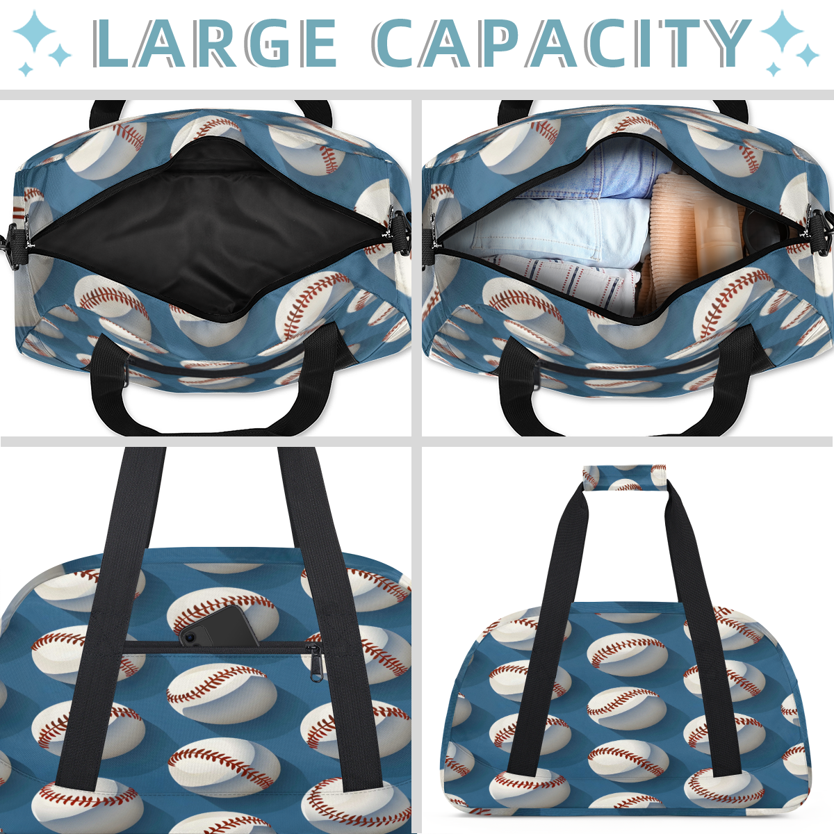 Herdesigns Baseball Pattern Sports Duffle Bag for Women & Men, Gym Bag Dance Bag Overnight Bag Carry On Weekender Travel Bag